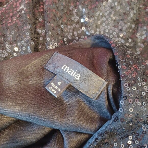 Maia Dress Womens Sz 4 Black Sequins Skater Short 3/4 Sleeve Cocktail Party Prom - Picture 12 of 14